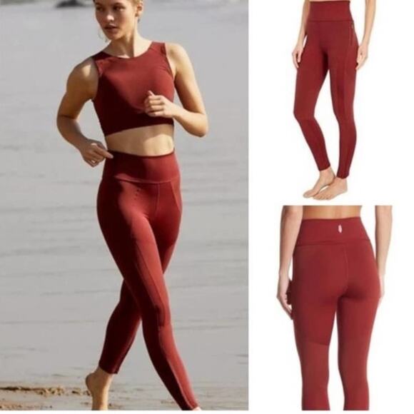 Free People Movement Burnt Red Born To Run High Rise Leggings Size Small - Picture 1 of 9